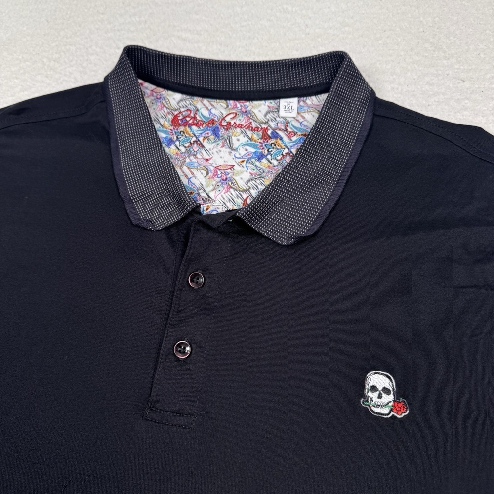 Robert Graham Polo Shirt Skull Rose Mens 3XL Classic Fit Black Golf Casual